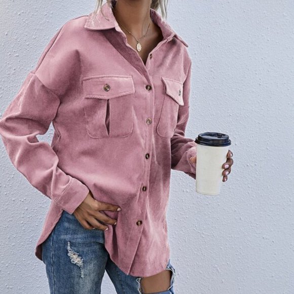 pink Boyfriend fit oversized shacket jacket cordur - Picture 2 of 6